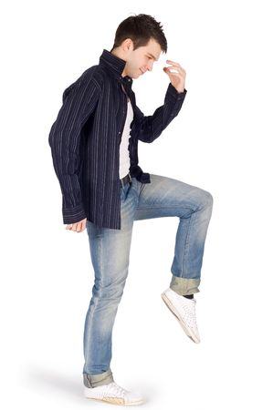 Young dancer over white backgroundの写真素材