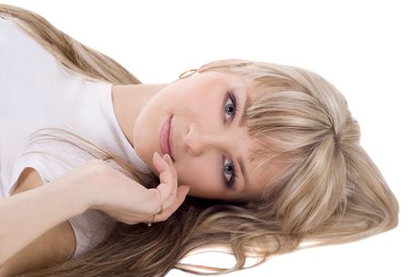 picture of lovely woman with long brown hairの写真素材