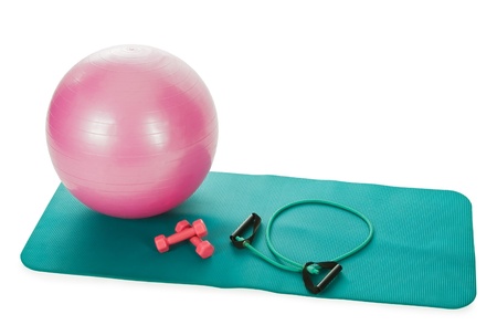 collection of fitness equipment over whiteの写真素材
