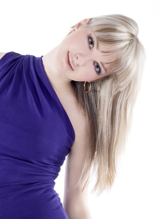 Fashion photo of beautiful woman in dress over whiteの写真素材