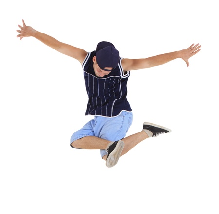 Young hip-hop dancer over whiteの写真素材