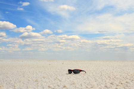 sun glasses at the Salt Lake Baskunchak, Russiaの写真素材