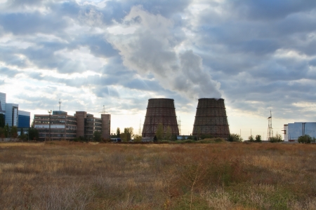 cooling towers of an energy stationの写真素材