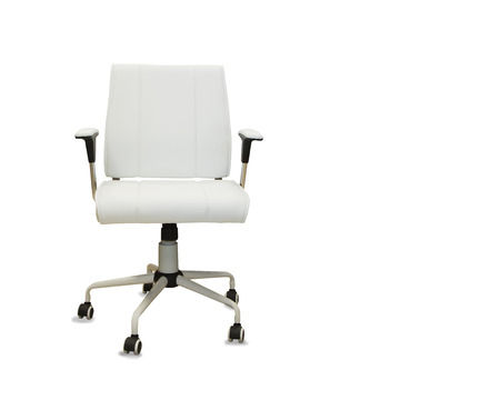 Office chair from white leather isolatedの写真素材
