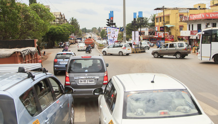 Goa, India - February 01, 2015: Traffic on Indian roadのeditorial素材