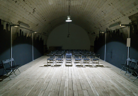 Moscow, Russian Federation - March 17, 2017: Grunge study hall with empty chairsのeditorial素材