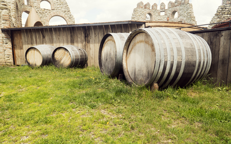 Atmospheric Georgian garden with barrels and needle jugs