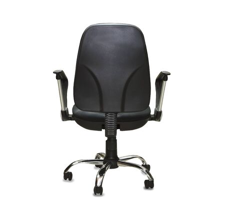 The back view of office chair from black textile. Isolated over whiteの写真素材