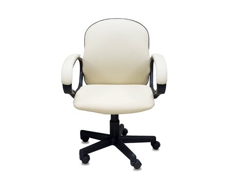 The office chair from beige leather. Isolated over whiteの写真素材
