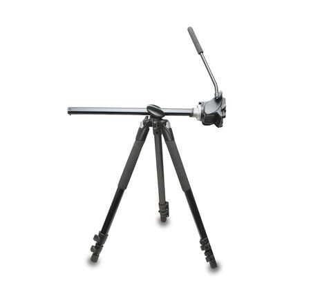 Professional video tripod isolated over white backgroundの写真素材