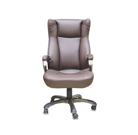 The office chair from brown leather. Isolated over whiteの写真素材