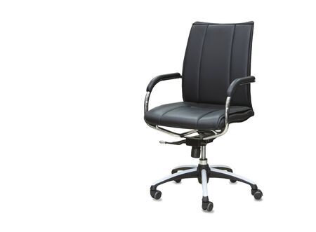 The office chair from black leather. Isolated over whiteの写真素材