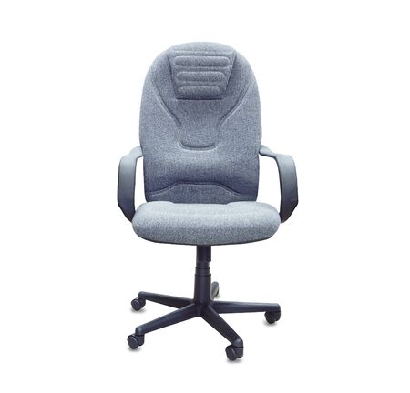 The office chair from gray cloth. Isolated over whiteの写真素材