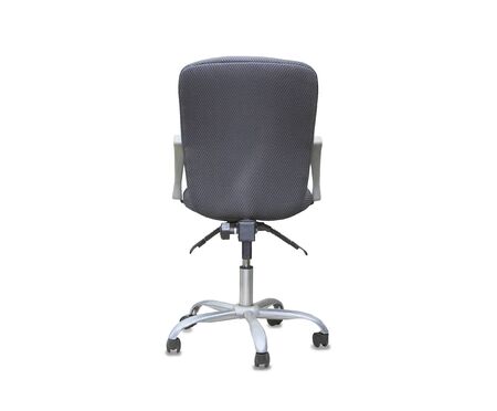 The back view of office chair from grey textile isolated over whiteの写真素材