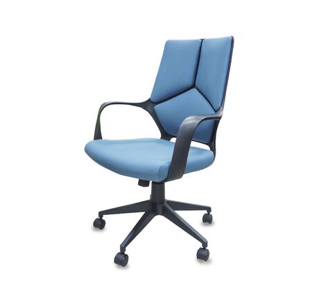 The office chair from blue cloth. Isolated over whiteの写真素材