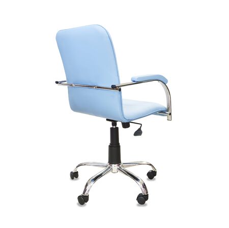 The back view of office chair from blue leather. Isolatedの写真素材