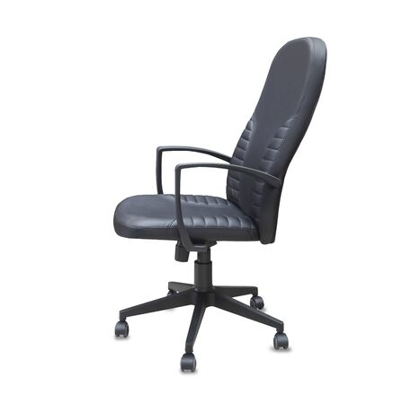 The profile view of office chair from black leather. Isolatedの写真素材
