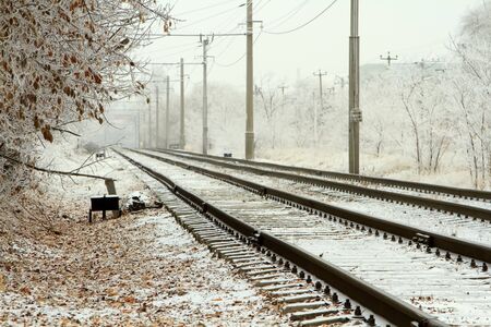 Urban Railroad at winter dayの写真素材