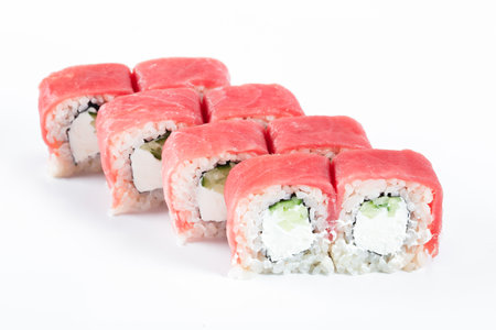 sushi rolls on a white background in the restaurant, Japanese foodの写真素材