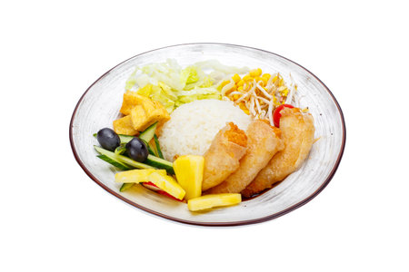 Thai food, fried shrimp with rice isolated on white background.の写真素材
