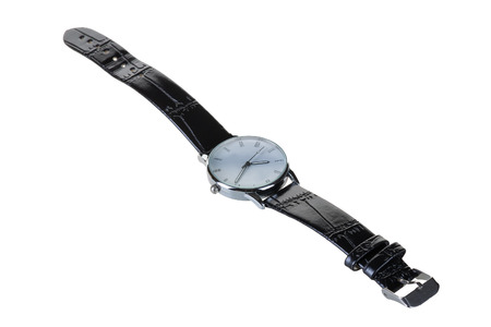 watch strap leather classic black while the white insulationの写真素材