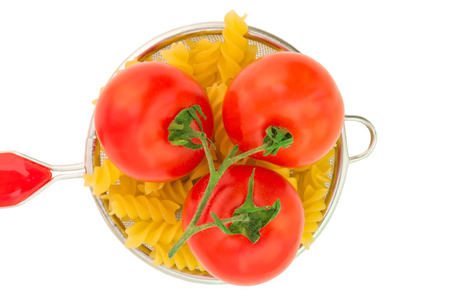 pasta strainer, isolation, not ready, tomatoesの写真素材
