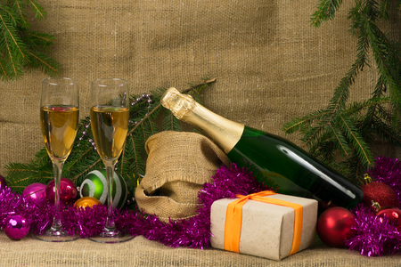champagne glasses with giftsの写真素材