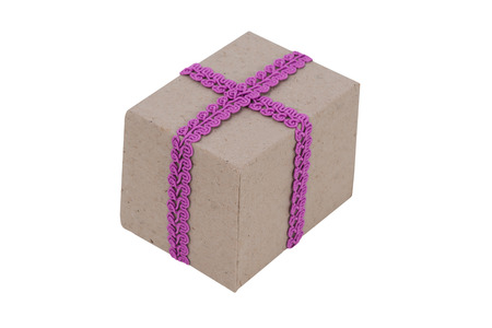 old box with pink lace ribbonの写真素材