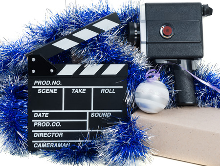 old camera with clapper for movie on ornamentsの写真素材