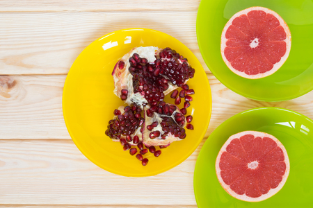 Fruit in a plate on the table standの写真素材