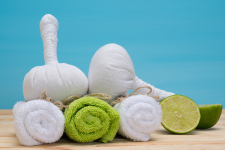 Set for spa treatments using green lemonの写真素材