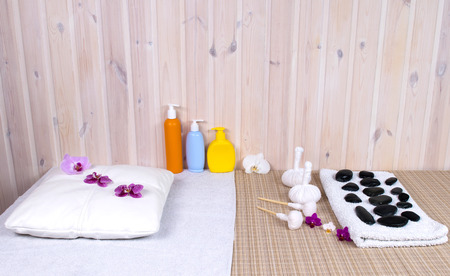 place for the provision of services for relaxation stones and herbsの写真素材