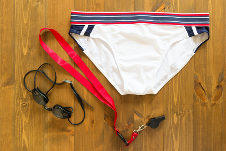 set swimming on the table, whistle for trainingの写真素材