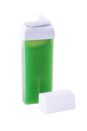 Cartridge with green wax for hair removal, isolated on white backgroundの写真素材