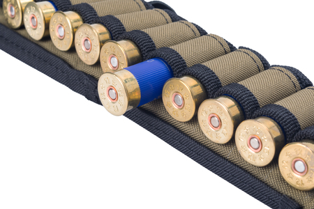 cage with cartridges for hunting rifles, isolated on white backgroundの写真素材