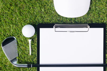 The concept of golf equipment from  and tablets for the result of the gameの写真素材