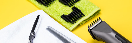 long concept of things for a hairdresser on a bright background