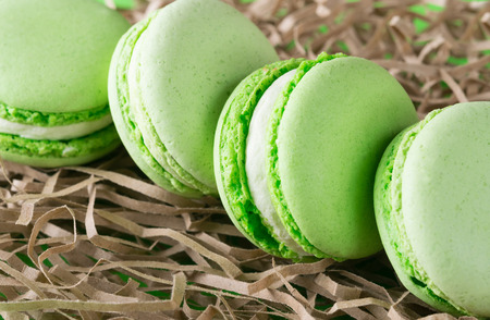 several peppermint cookies lie in shallow paper, close-upの写真素材