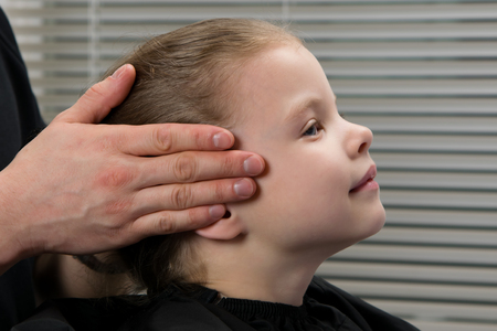 the girl is given a head massage before styling the hairの写真素材