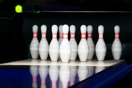 Ten pin bowling alley background,  night lightの写真素材
