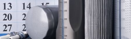 long car repair equipment concept and calendar for writingの写真素材