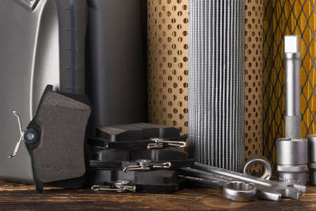 set of tools, pads and filters for car maintenanceの写真素材