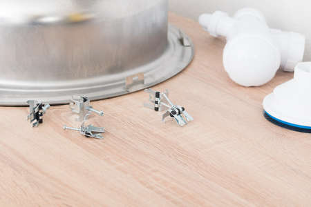 mounts for a sink on a kitchen countertop, close-up viewの写真素材