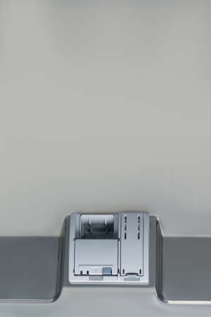 compartment for detergent and rinse aid in the dishwasher, close-up, top viewの写真素材
