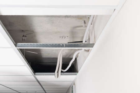 renovation work with electrics and internet in the buildingの写真素材