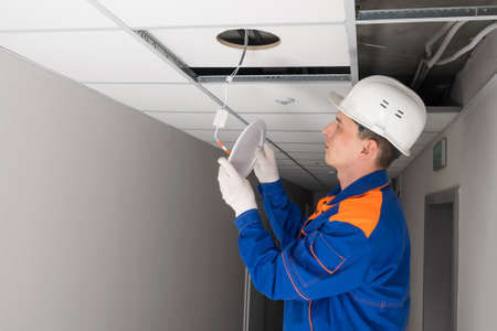 work is underway to install lighting in the corridorsの写真素材