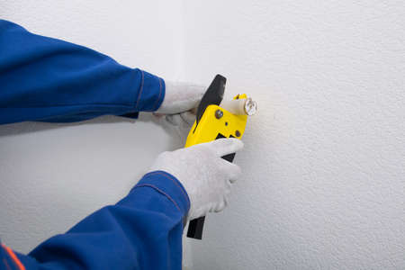 cutting scissors, cut off plastic pipe, for installing new equipmentの写真素材