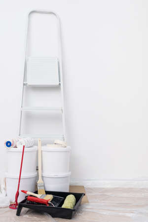 folding ladder and things for apartment renovationの写真素材