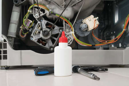 oil bottle for lubricating rotation mechanisms, front view conceptの写真素材