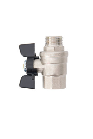ball valve for closing and opening cold water, on white backgroundの写真素材